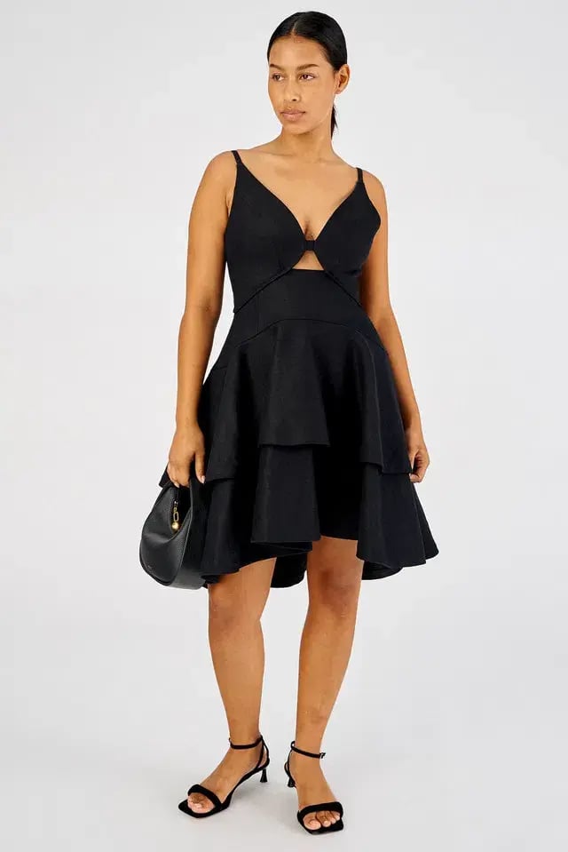 Oroton Tiered Bodice Dress Black Size 8 photo 2