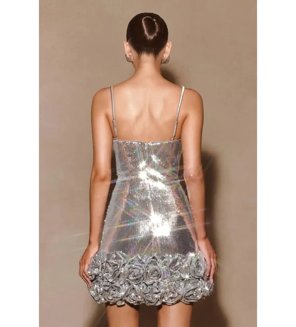 Meshki Faye Sequin Flower Mini Dress Silver Size AU 8 photo 7