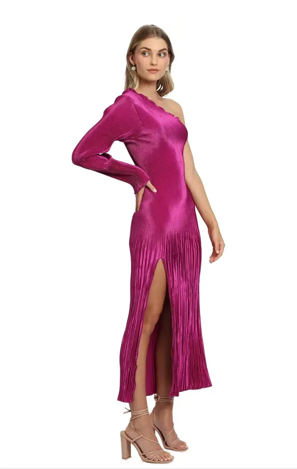 L’idée Soirée One Shoulder Long Sleeve Dress in Magenta Pink Size AU 8 photo 5