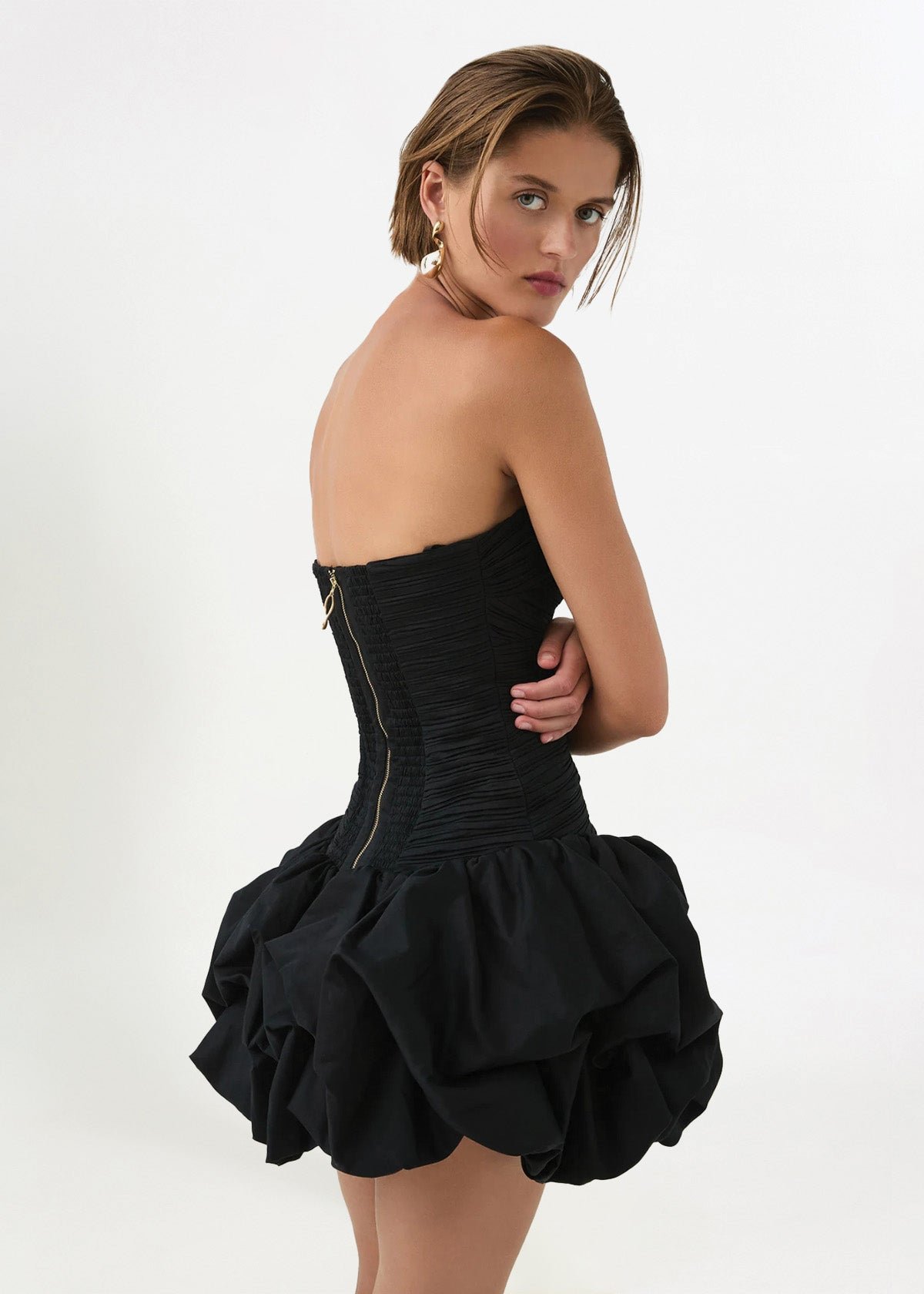 Violette Bubble Hem Mini Dress in Black photo 3
