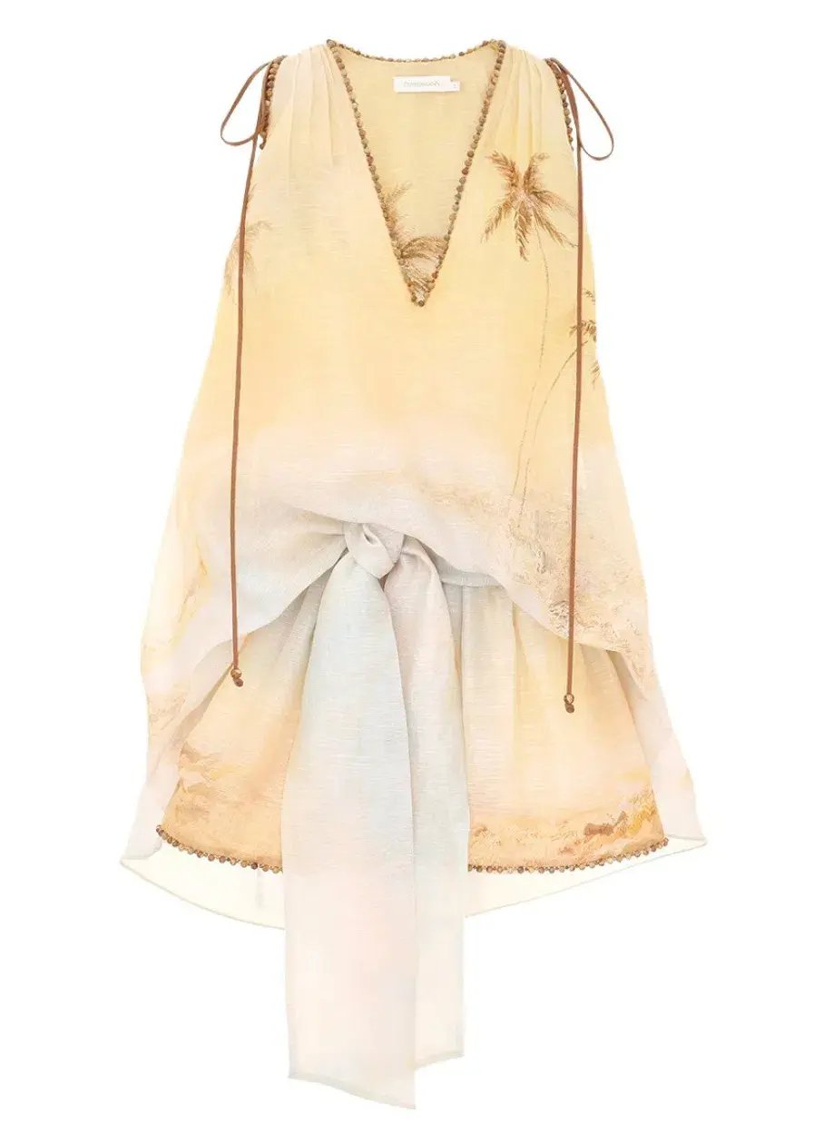 Zimmermann Balance Plunge Mini Dress Yellow Seascape Size 0p/AU 6 photo 4