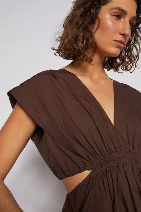 Scanlan Theodore Cotton Drawcord Dress Brown Size 10 photo 3