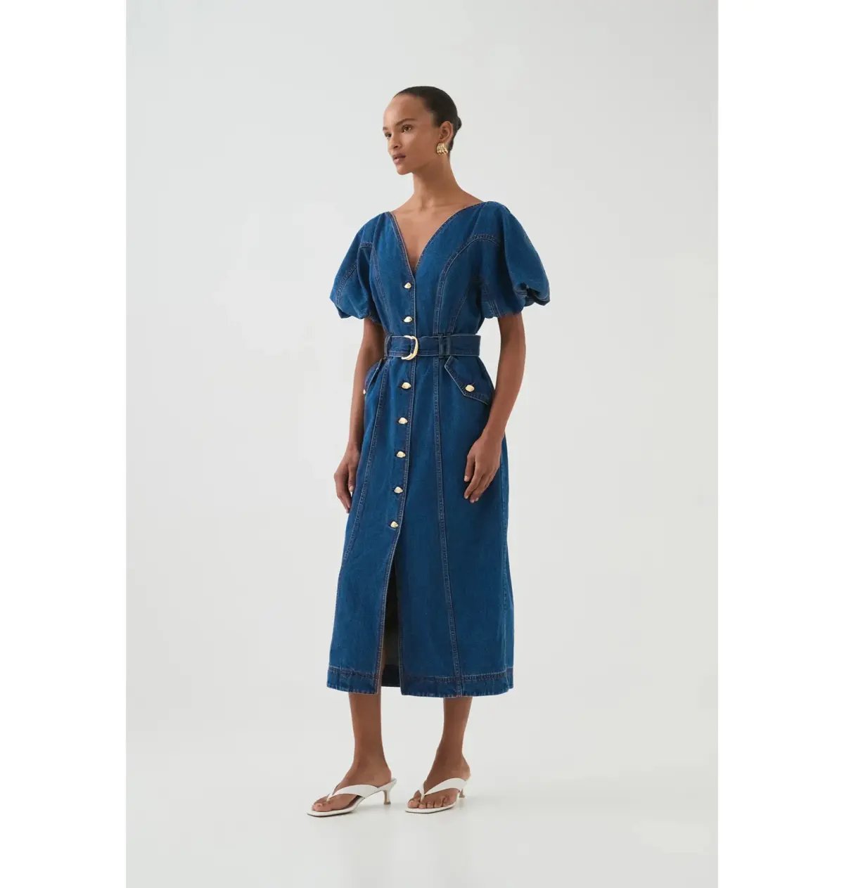 Aje Harper Midi Dress Denim Size 10/M photo 2