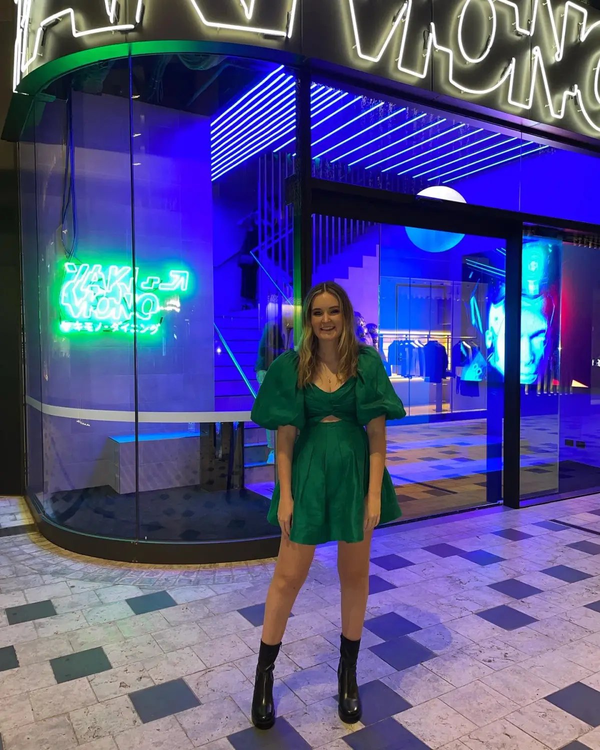 Aje Dusk Knot Puff Sleeve Mini Dress Emerald Green Size 10 photo 4