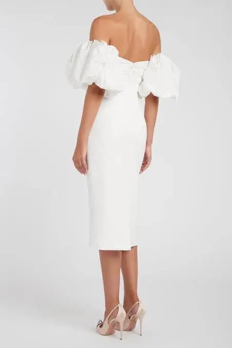 Rebecca Vallance Genevieve Puff Sleeve Dress White Size 12 photo 2