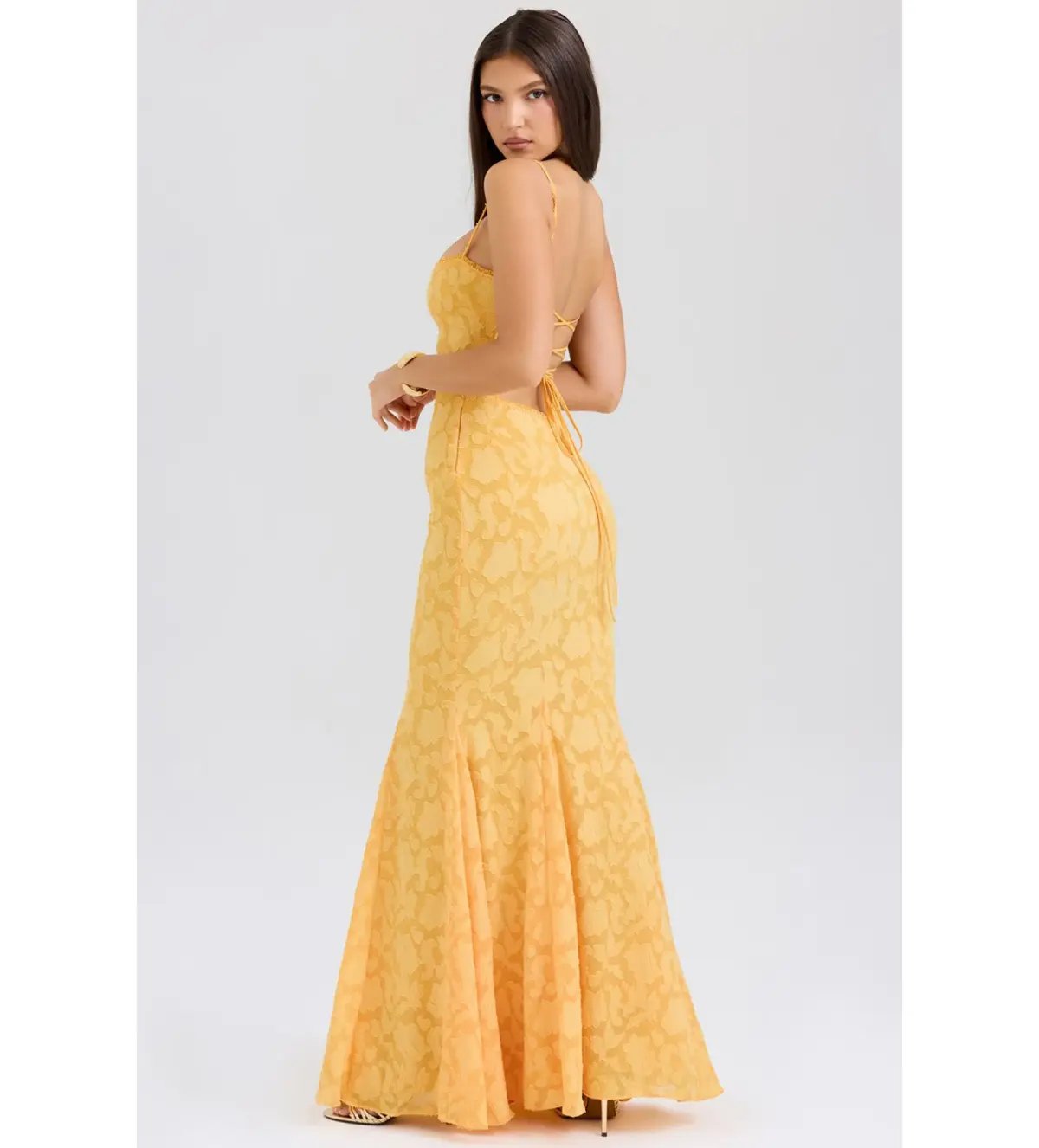 House of CB Joan Lace Up Back Maxi Dress Apricot Size XS/AU 6 photo 3