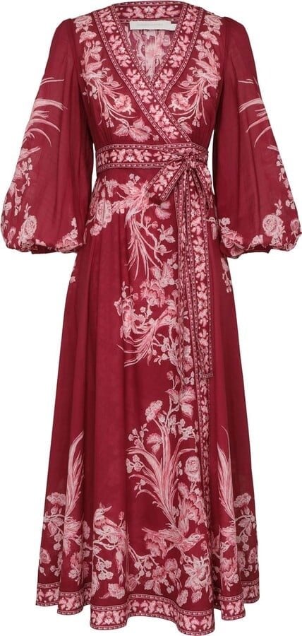 Zimmermann Tiggy Wrap Midi Dress in Rhubarb Bird photo 2