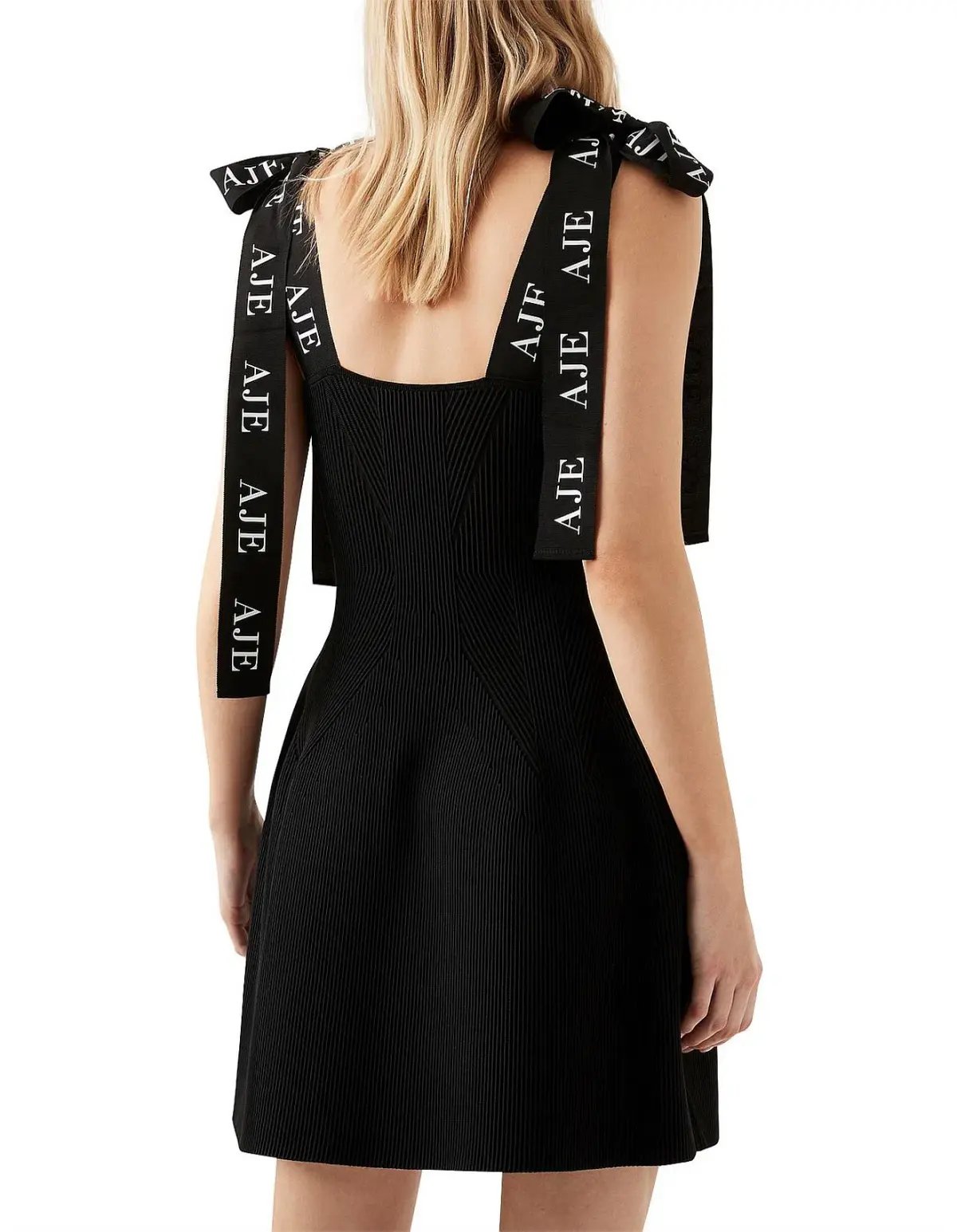 Aje Amber Knit Tie Shoulder Mini Dress Black Size 12 photo 3