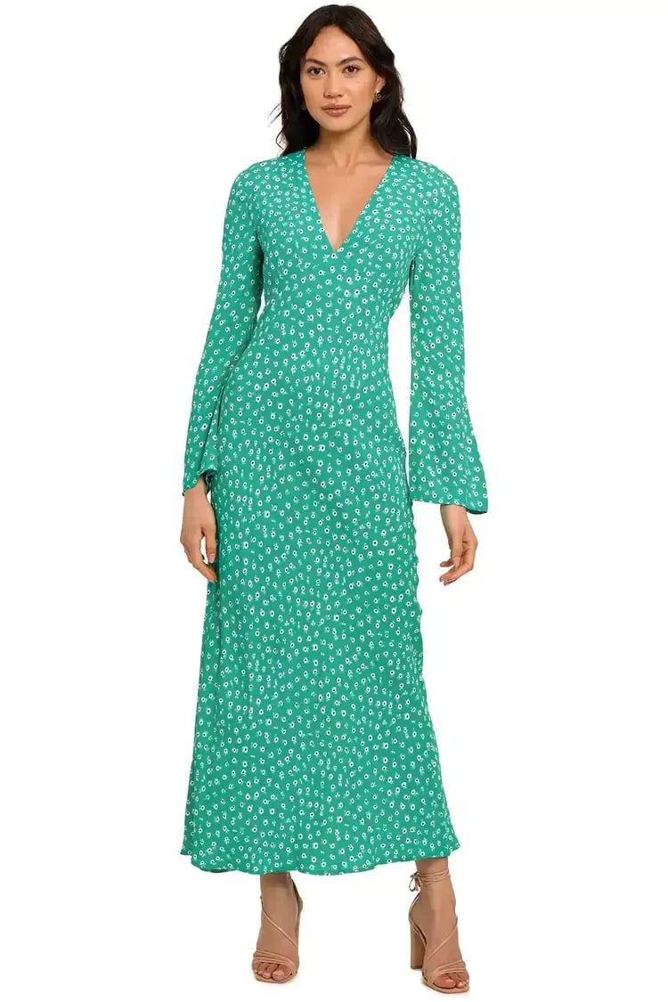 Rixo London Arielle Flared Sleeve Midi Dress Green Floral Size 8 photo 4