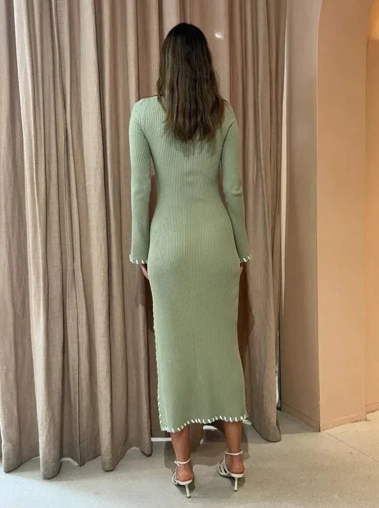 Mon Renn Trace Knit Midi Dress Sage Size 14 photo 3