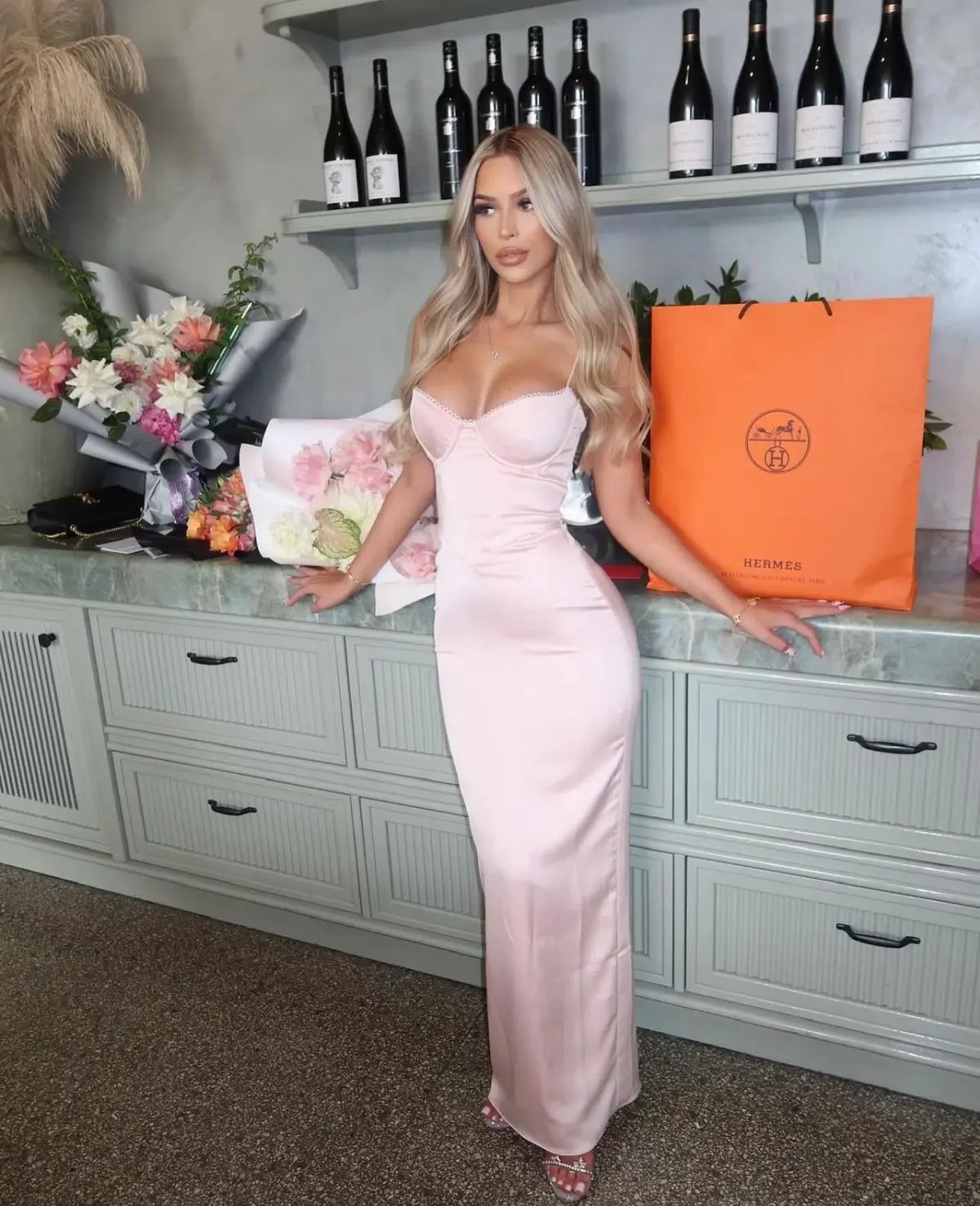 House Of CB Stefania Corset Maxi Dress Soft Peach Size AU 10 photo 4