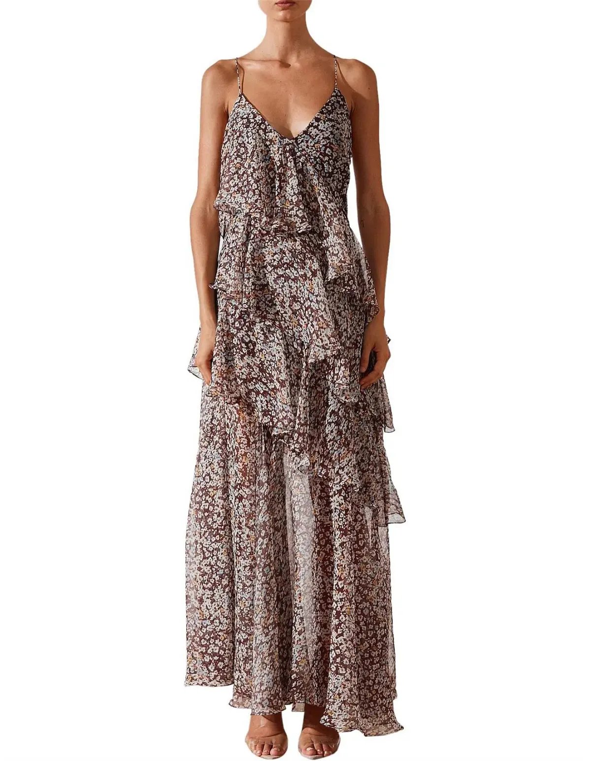 Shona Joy Garner Cross Back Tiered Maxi Dress Print Size 10 photo 3