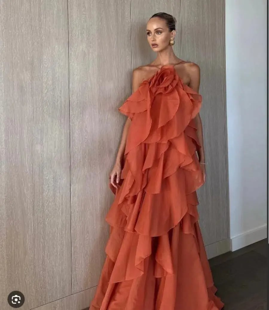 Aje Pandorea Layered Maxi Dress Coral Clay Size AU 14 photo 2