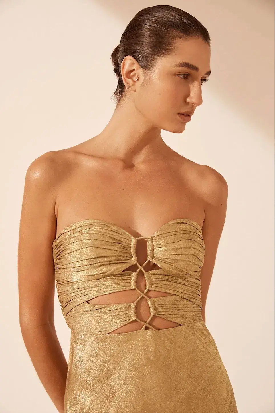 Shona Joy Royale Strapless Lace up Maxi Dress Gold Size 6 photo 4