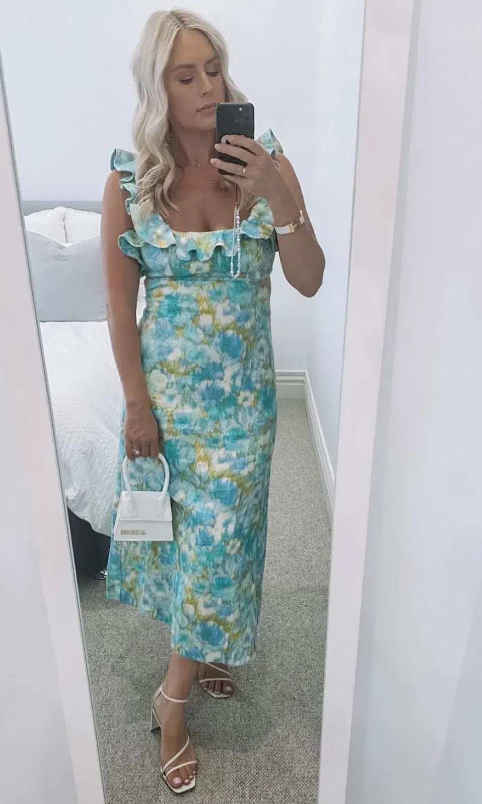 Zimmermann High Tide Frilled Ruffle Midi Dress Aqua Ikat Floral Size 3 / 14 AU photo 3