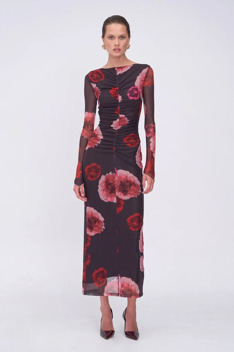Suboo Frida Ruched Front Long Sleeve Midi Dress - Floral photo 3