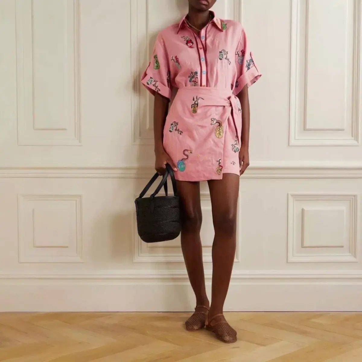 ALEMAIS Timmy Embroidered Shirt & Sarong Skirt Pink Size 10 AU photo 7