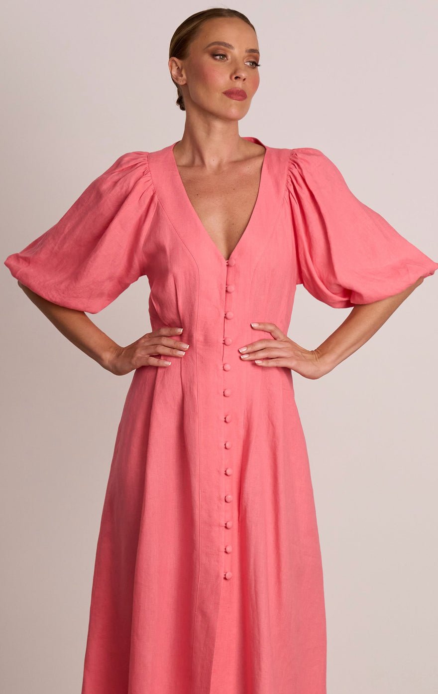 Pasduchas Meadows Button Midi Dress - Punch Pink photo 2