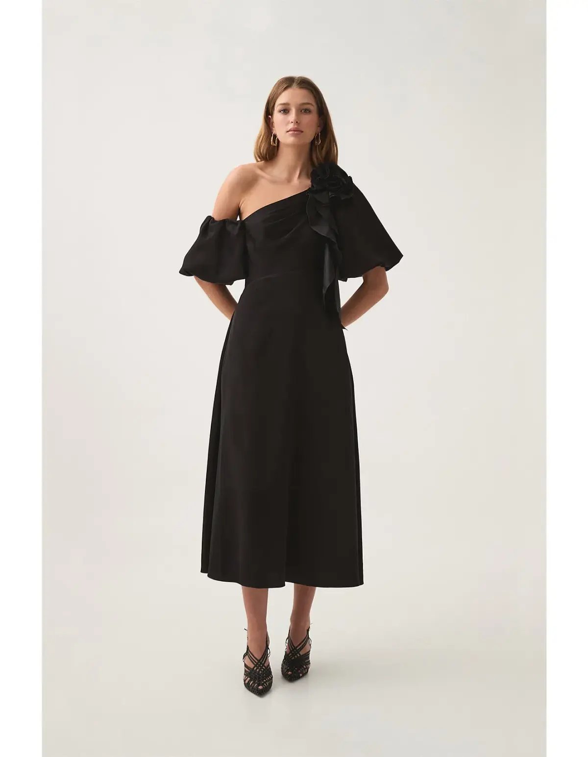 Aje Magnetic Draped Midi Dress Black Size AU 8 photo 2