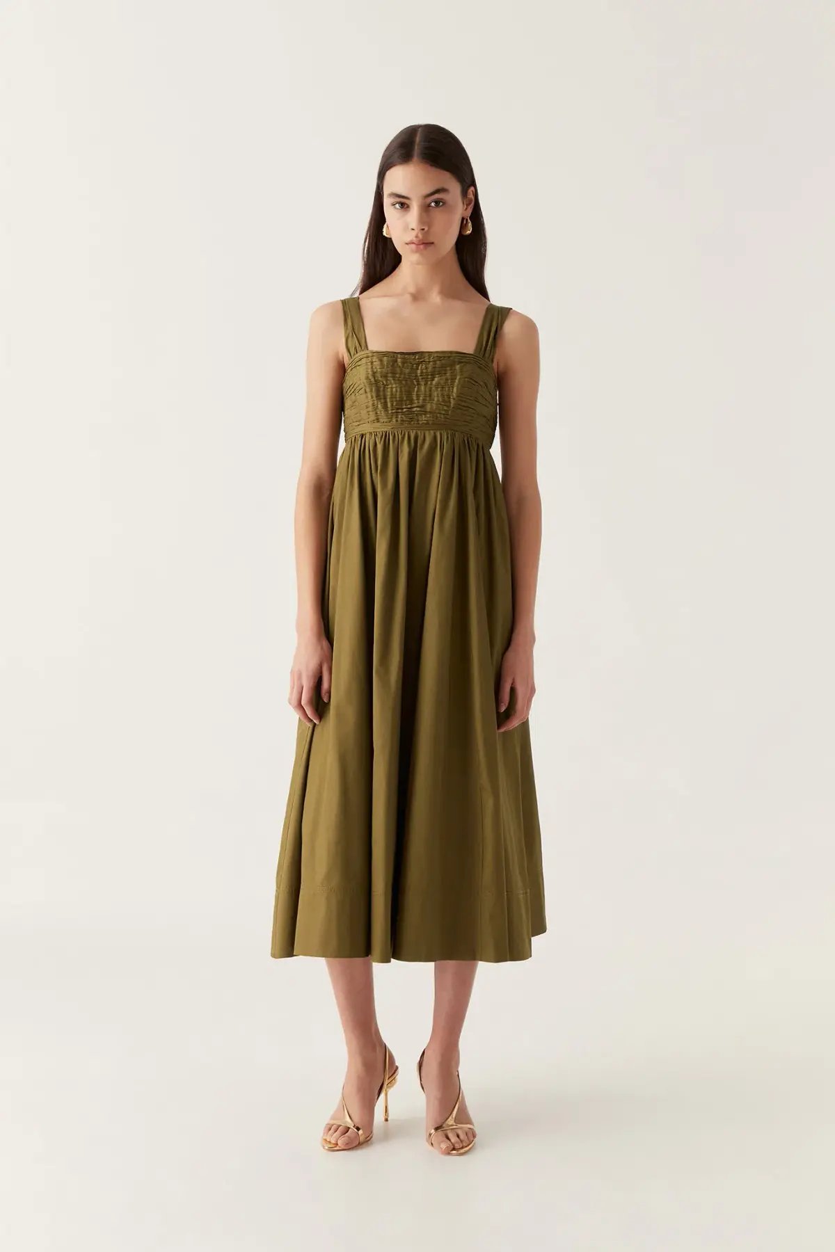AJE Nova Tie Back Midi Dress in Deep Olive Size 8 photo 2