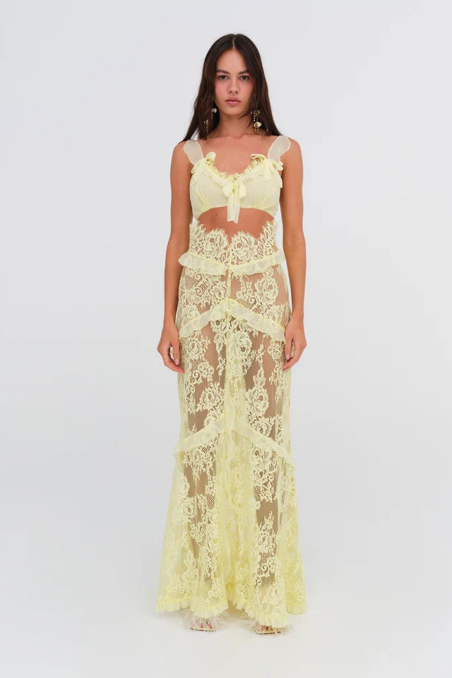FOR LOVE & LEMONS MILENA LACE MAXI DRESS - YELLOW photo 10