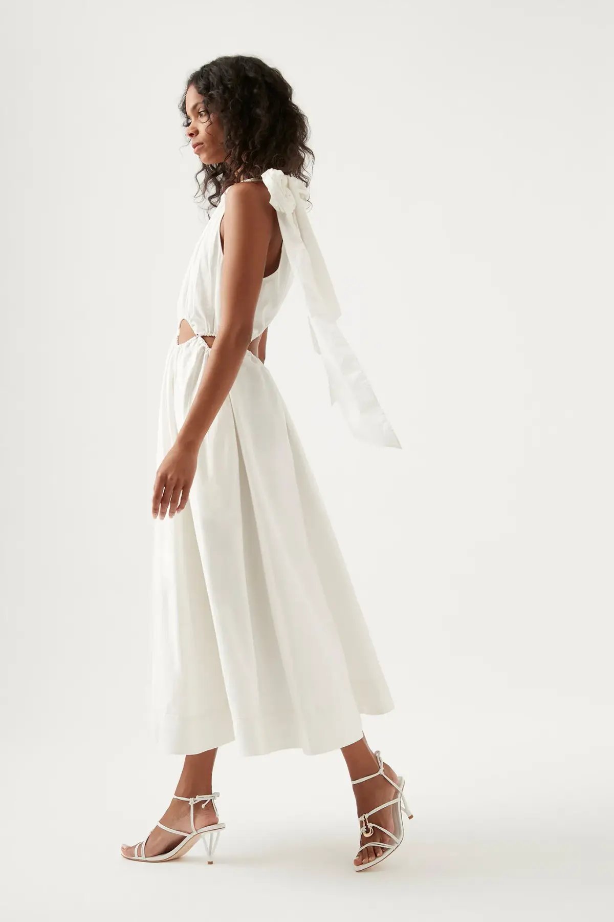 Aje Henriette Tie Strap Midi Dress Cutouts White Size 12 photo 2