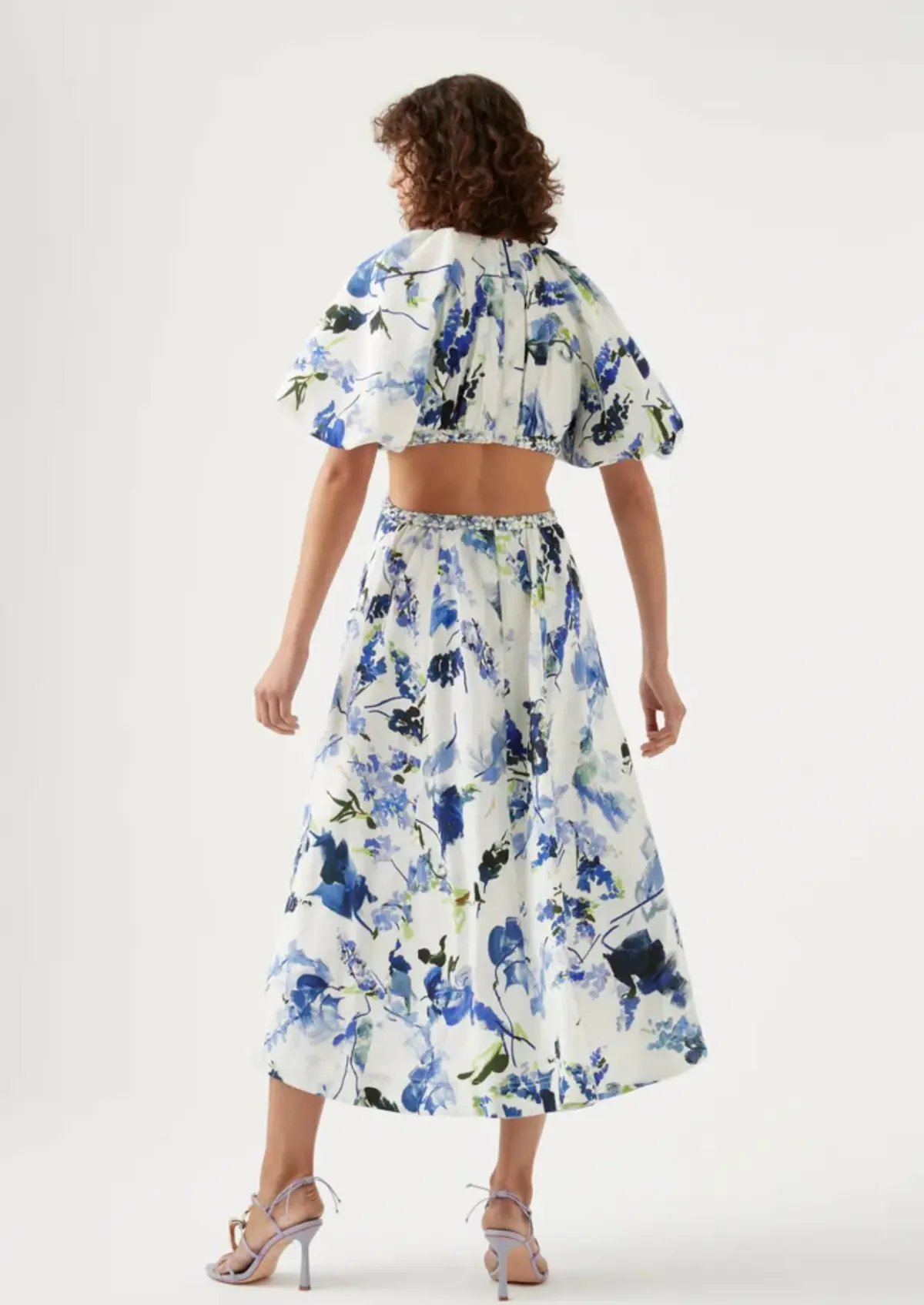 Aje Capucine Puff Sleeve Midi Dress Blue Floral Size 10 photo 3