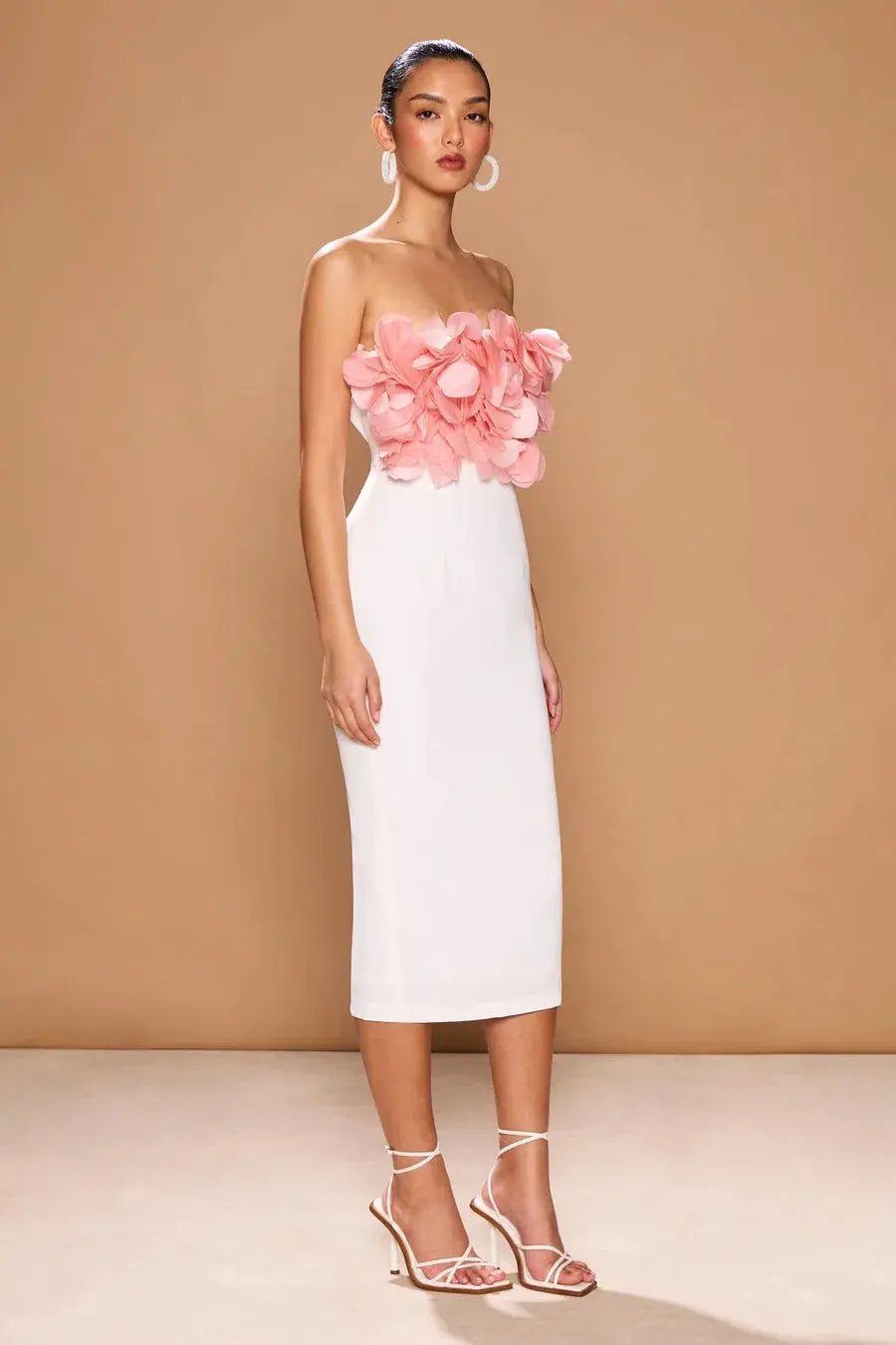 Sonya Moda Flower Petal Midi Dress Rosa/White Peluche Size 10 photo 2