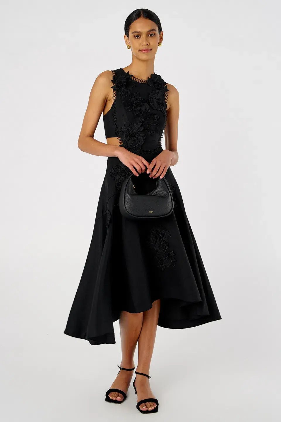 Oroton Lace Flower Midi Dress Black Size 14 photo 3
