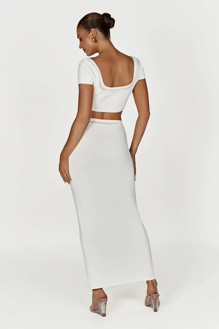 MESHKI Penelope Pointelle Knit Crop Top and Maxi Skirt Set in White Size S / Au 8 photo 2
