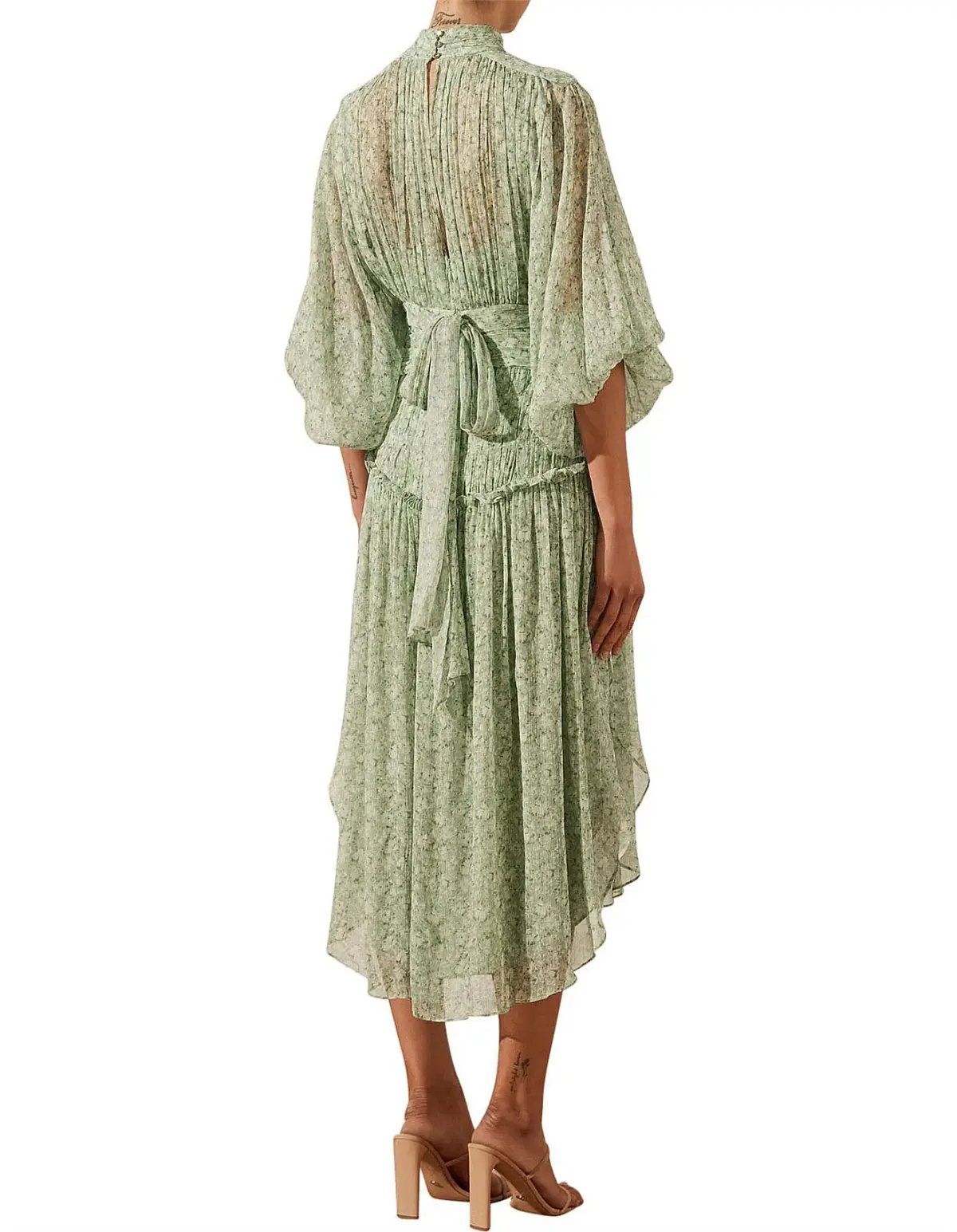 Shona Joy Aurore Long Sleeve Open Back Midi Dress Green Size AU 10 photo 4