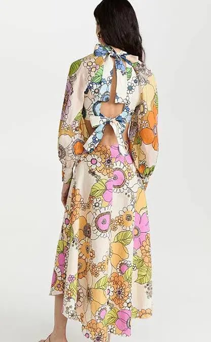 Alemais Farrah Cut Out Midi Dress Print Size 10 photo 2