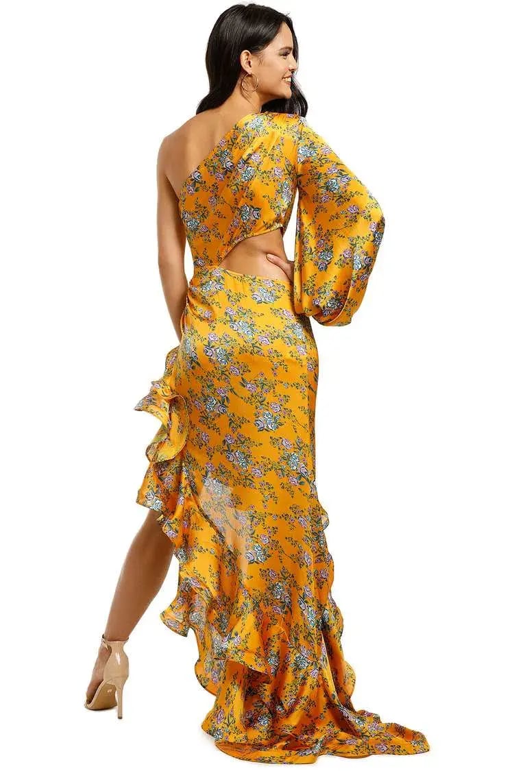 Bronx and Banco Hanna Gown Yellow Floral Size 8 photo 3