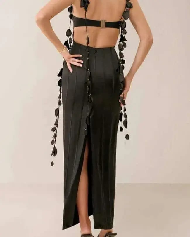 Heiress Beverly Hills Silk Petal Maxi Dress Black Size 10 photo 2