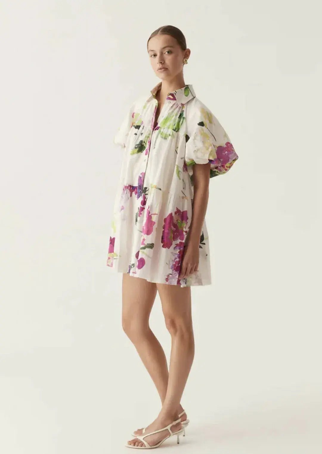 Aje Pablo Smock Mini Puff Sleeve Dress Wild Hydrangea Size 16 photo 3