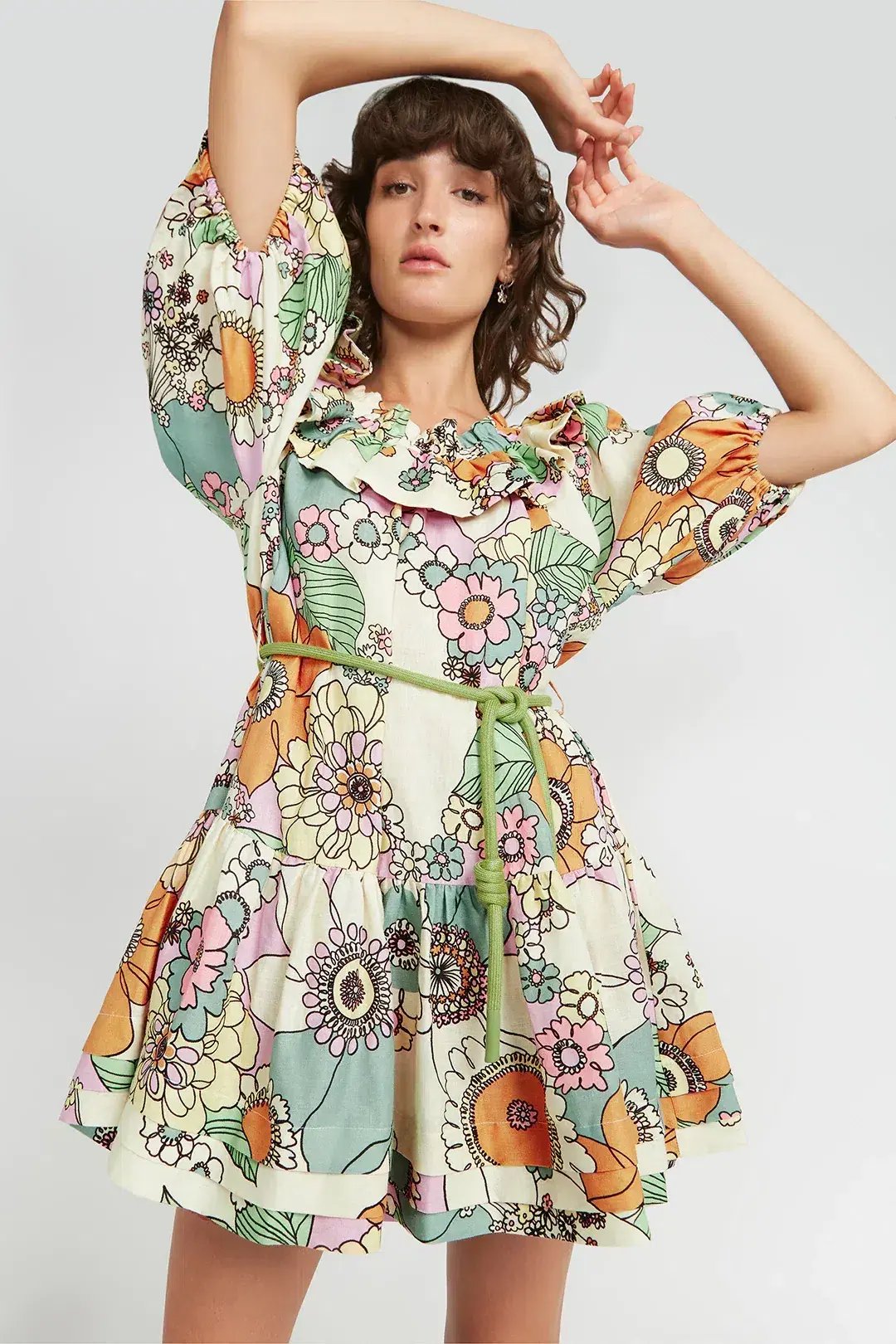 Alemais Exclusive Farah Ruffle Mini Dress Floral Size 6 photo 3