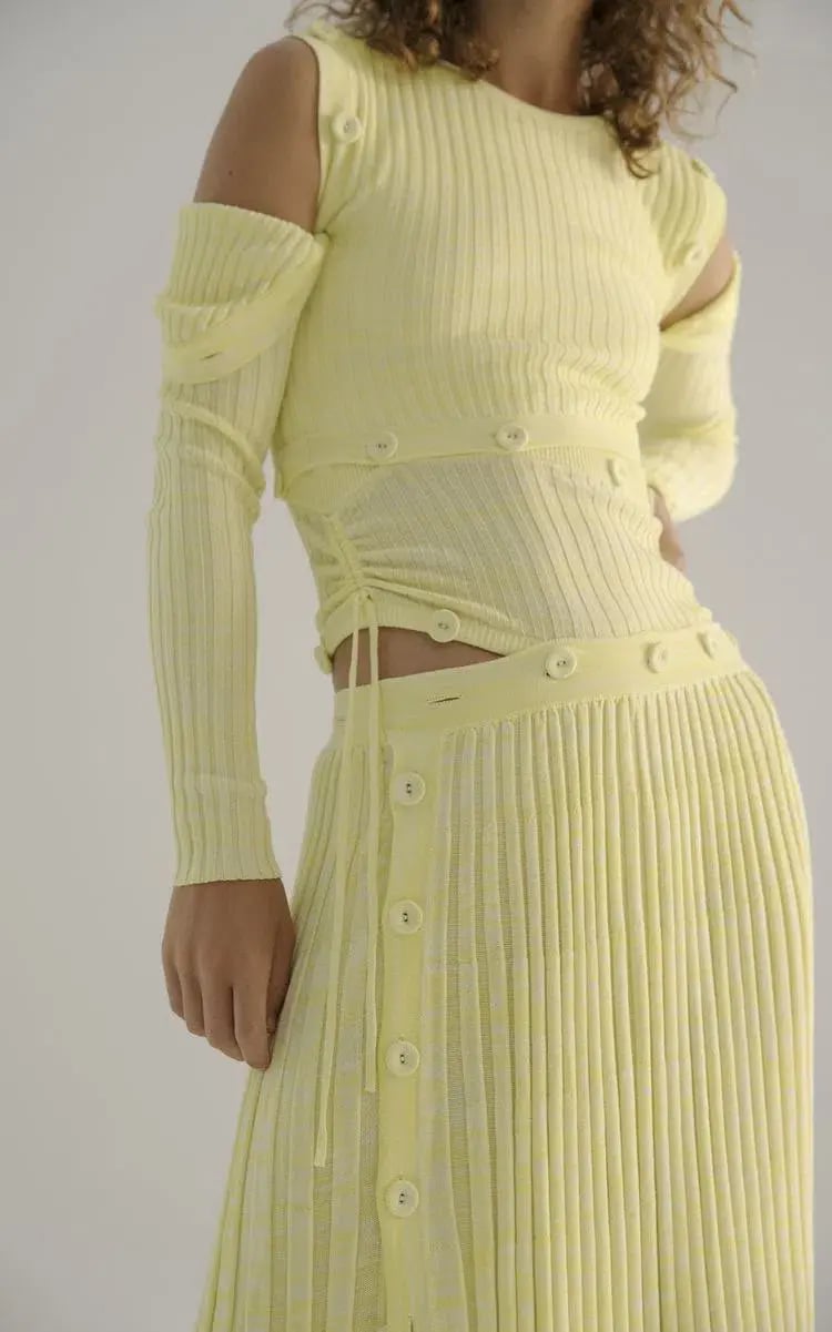 Christopher Esber  Button Embellished Stretch Knit Maxi Dress Yellow Size 8 photo 2