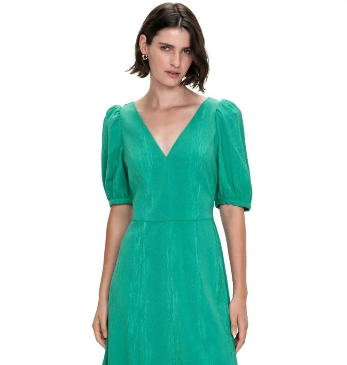 Veronika Maine Wood Jacquard Cross Back Midi Dress in Green Size AU 6 photo 2