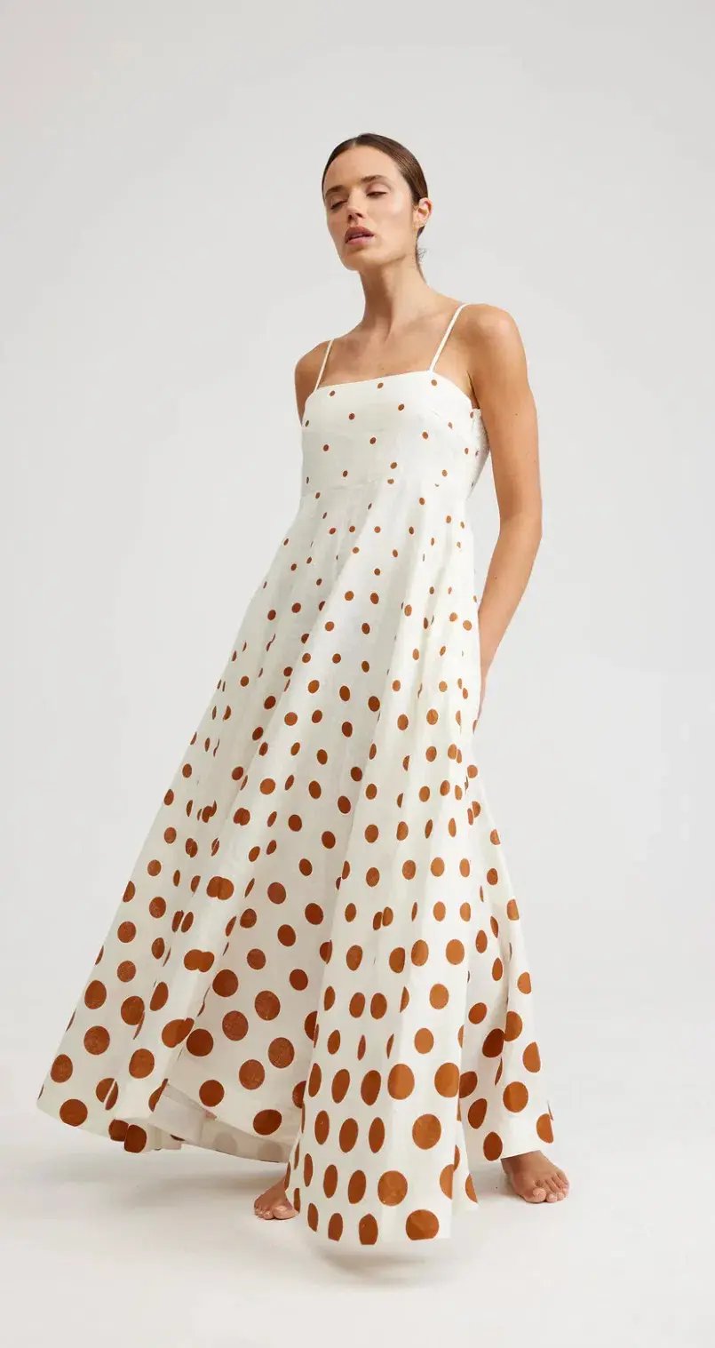 Aston Studio Rue Maxi Dress in Milk/Cigar Dot Size 10 photo 2