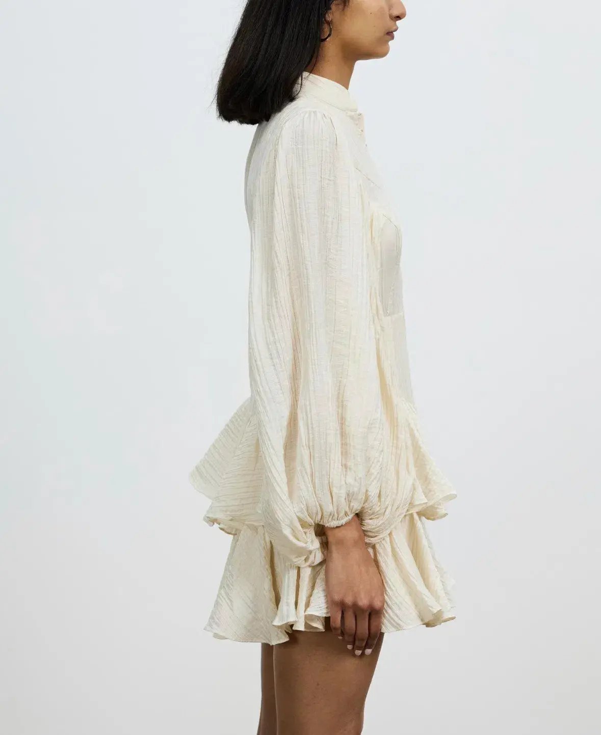 Shona Joy Mila Balloon Sleeve Frill Mini Dress Tofu Cream Size AU 6 photo 2