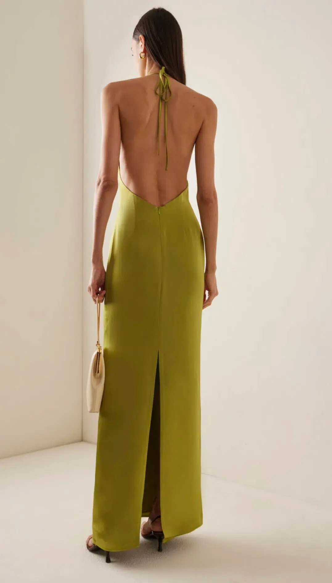 STAUD Janet Satin Halterneck Maxi Dress Lime Green Size 8 photo 3