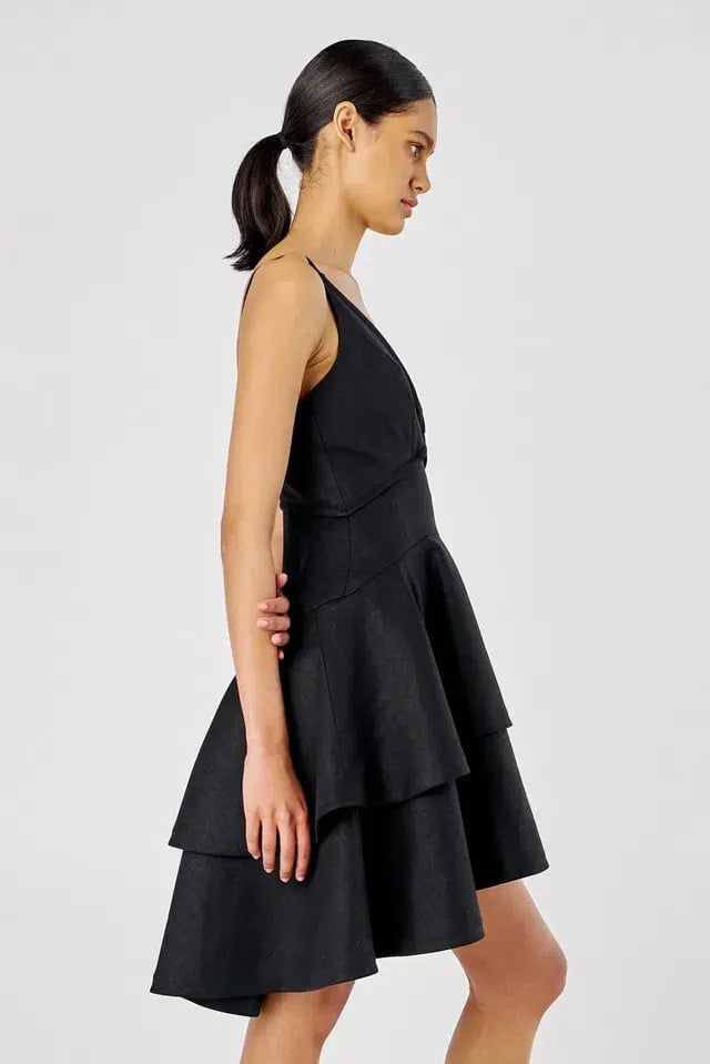 Oroton Tiered Bodice Dress Black Size 8 photo 3