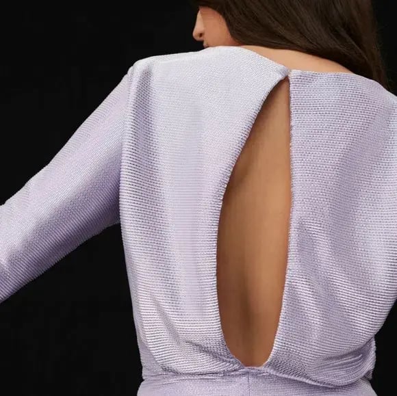 Maje Metallic Printed Ribbed Jersey Mini Dress Lilac Size 8 photo 3