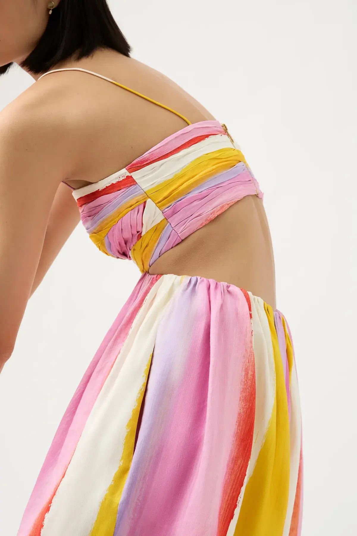 Aje Aurora Stripe Liza Ruched Baby Doll Mini Dress Cut Out Multi-colored Size AU 12 photo 4