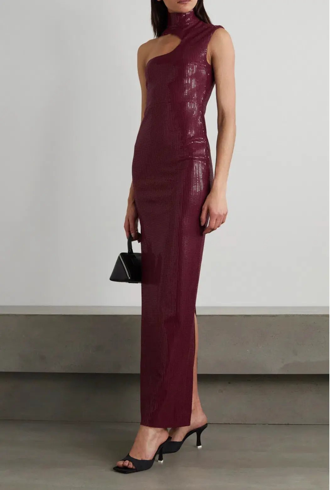 Yara Sequined Jersey Turtleneck Maxi Dress Burgundy Size 10 photo 3