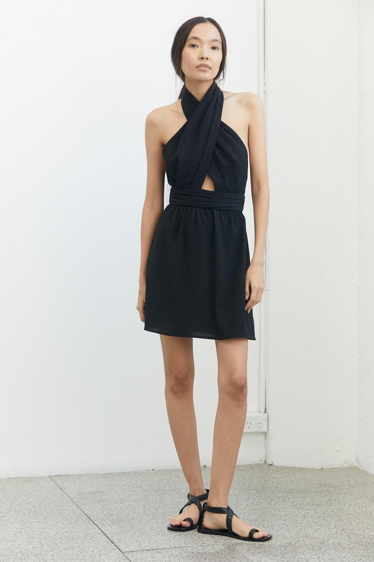 THIRD FORM Crossing Over Mini Dress in Black Ripple Size 6 photo 3