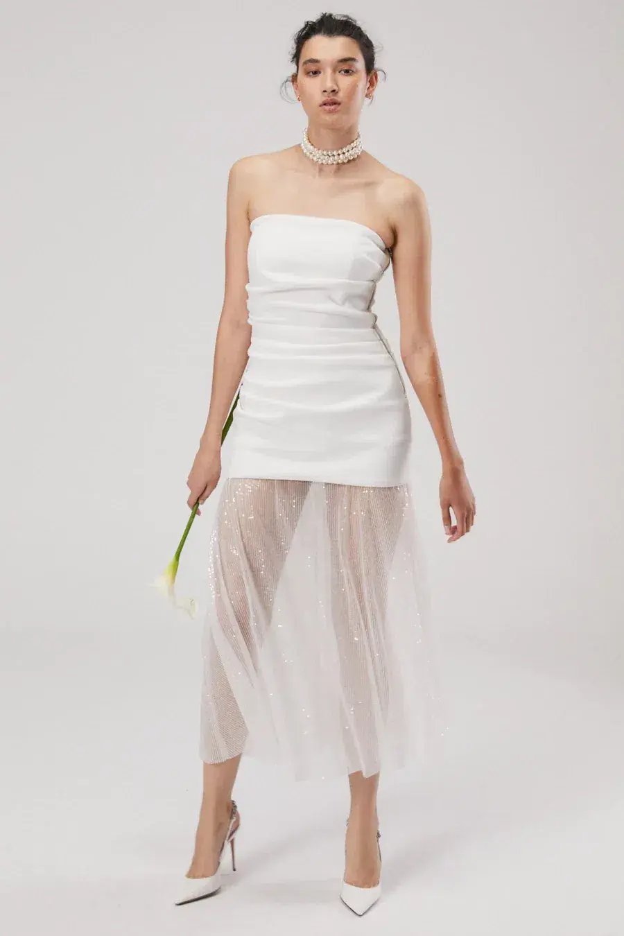 Misha Nasrin Strapless White Sequin Midi Dress Size 8/S photo 4