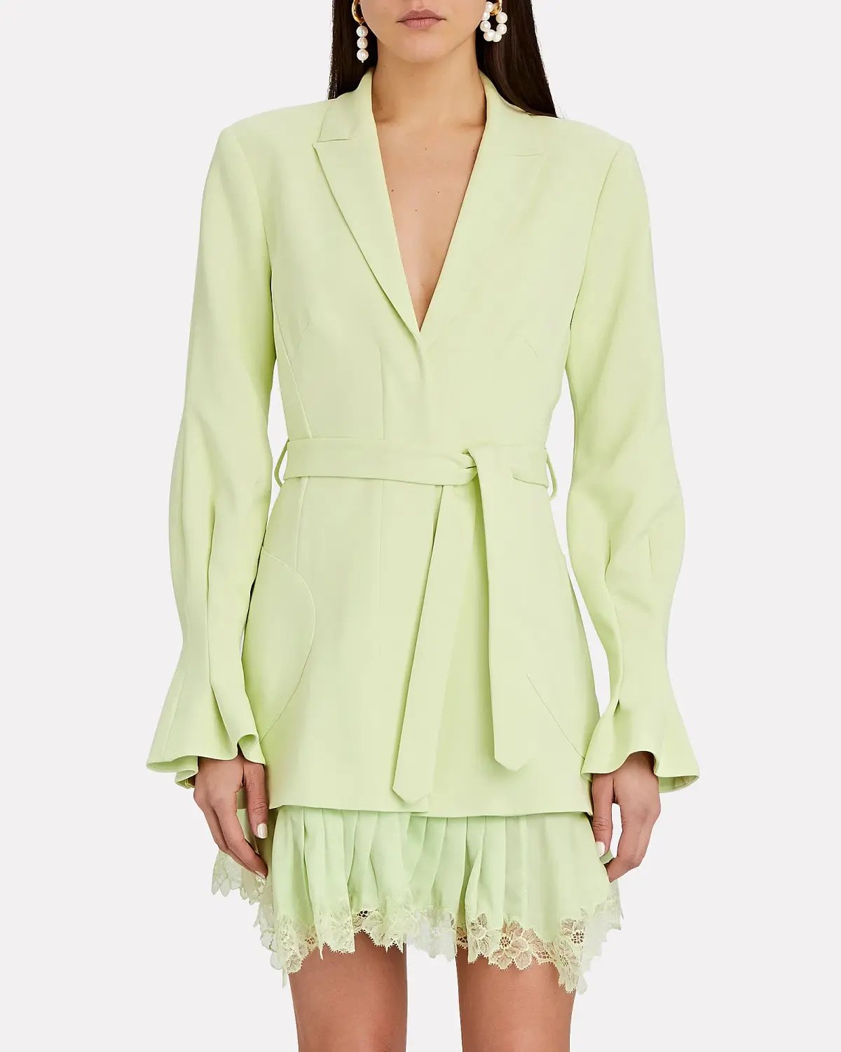 Jonathan Simkhai Victoria Lace Trimmed Blazer Dress Green Size 12 photo 2