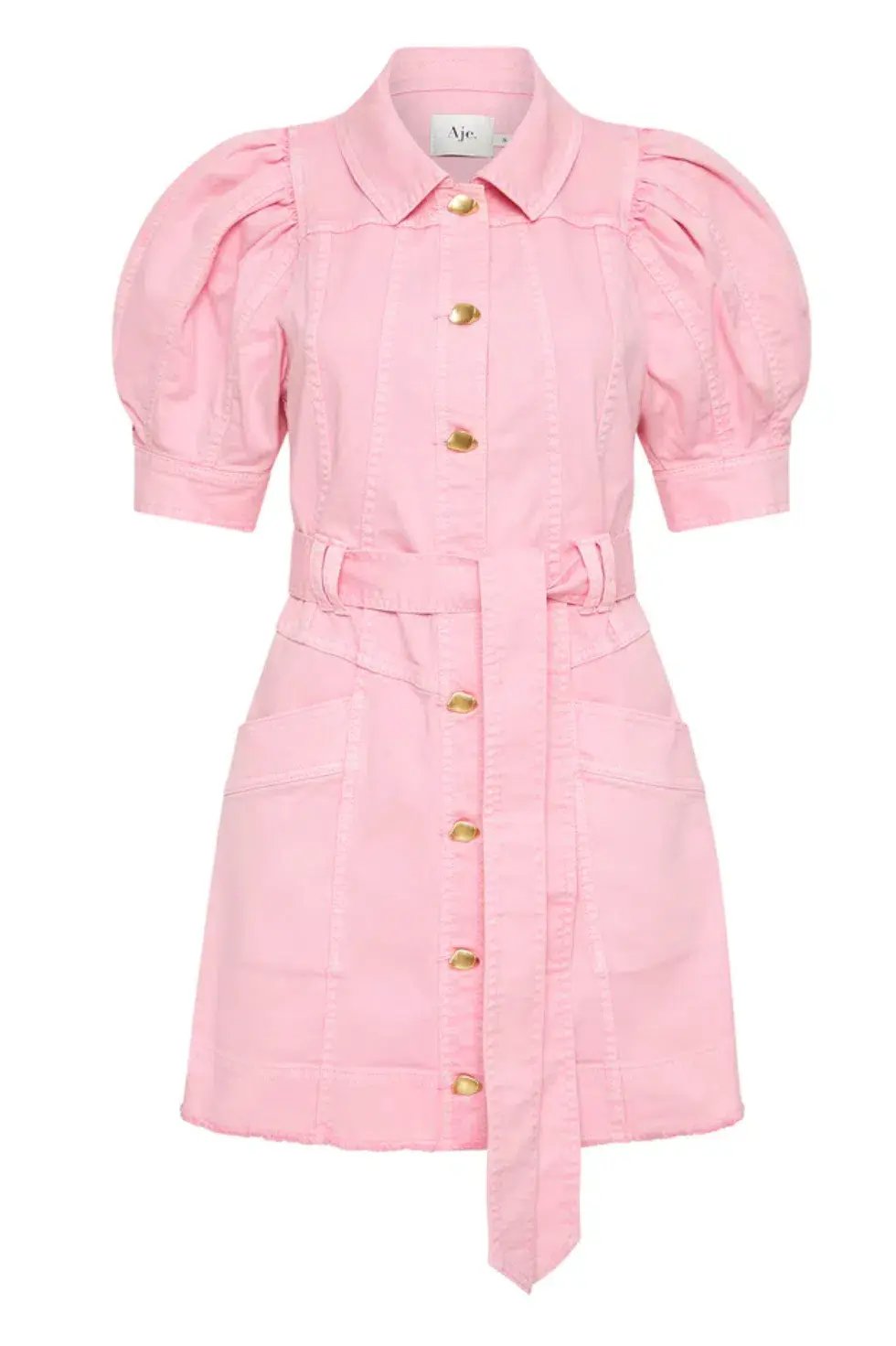 Aje Flora Denim Puff Sleeve Dress Bon Bon Pink Size AU 12 photo 4