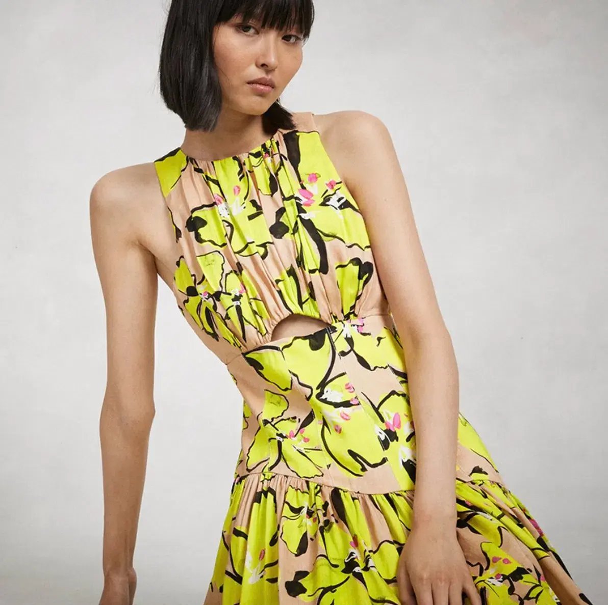 AJE Pelicano Racer Asymmetric Tiered Dress Citrus Bloom Size 10 photo 2